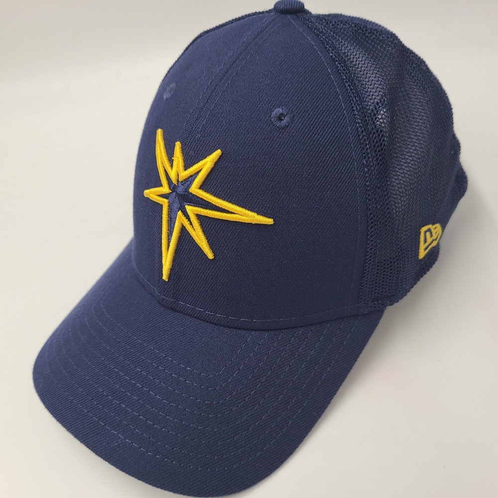 Tampa Bay Rays Hat Fitted L-XL Trucker Mesh New Era 39Thirty Blue MLB Sunburst